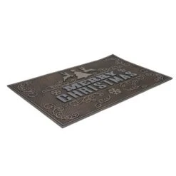 Northlight Gold And Silver "Merry Christmas" Doormat With Reindeer 18" X 30"