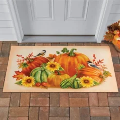 Collections Etc Autumn Harvest Chickadee Skid-Resistant Doormat 1'6"x2'6"