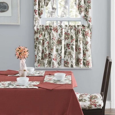 Ellis Curtain Madison Floral Design Printed Natural Ground 1.5" Rod Pocket Tailored Tier Brick 4 Ellis Curtain Madison Floral Design Printed Natural Ground 1.5" Rod Pocket Tailored Tier Brick - Image 2