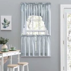 Ellis Curtain Plaza Classic Ticking Stripe Printed On Natural Ground 1.5" Rod Pocket Tailored Tiers Blue -Home Improvement Store GUEST 882e4908 c3c8 47f2 b05d 8816991c5848