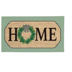 Evergreen Farmhouse Home Wreath Indoor Outdoor Natural Coir Doormat 1'4"x2'4" Black