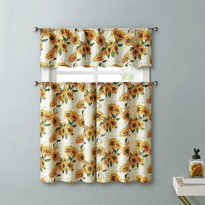 Kate Aurora Country Farmhouse Sunflower Garden Complete Kitchen Curtain Tier & Valance Set - 56 In. W X 14 In. L, Multi 3 Kate Aurora Country Farmhouse Sunflower Garden Complete Kitchen Curtain Tier & Valance Set - 56 In. W X 14 In. L, Multi