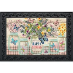 Happy Spring Mason Jar Floral Doormat Indoor Outdoor 30" X 18" Briarwood Lane