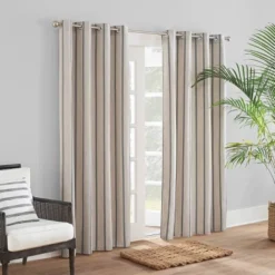 Sunbrella Cove Striped Grommet Indoor/Outdoor Curtain Panel Pebble -Home Improvement Store GUEST 926307fa 15f6 4461 8350 49a4f530532a