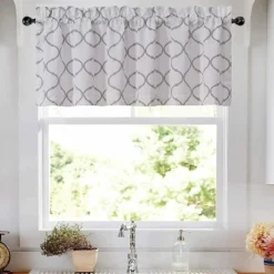 Kate Aurora Shabby Chic White & Gray Trellis Clover Rod Pocket Window Valance - 56 In. W X 15 In. L, White/Gray