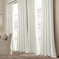 Home Boutique Belgian Flax Prewashed Linen Rich Cotton Blend Window Curtain Panel Single White 50x84
