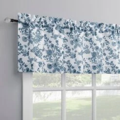 No. 918 1pc 54"x14" Elara Floral Print Semi-Sheer Rod Pocket Kitchen Curtain Valance Indigo