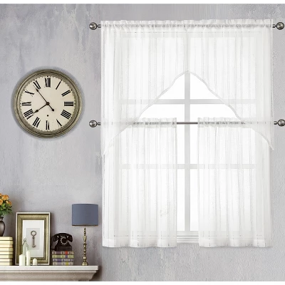 Kate Aurora Modern Chic Complete 4 Piece Striped Sheer Kitchen Curtain Tier & Valance Set 9 Kate Aurora Modern Chic Complete 4 Piece Striped Sheer Kitchen Curtain Tier & Valance Set - Image 7