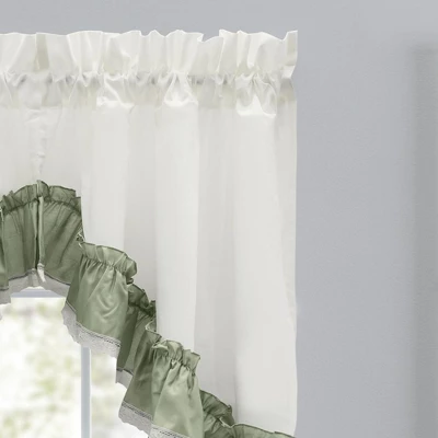 Ellis Curtain Madelyn Ruflled Victorian 1.5" Rod Pocket Swag For Windows Lace Edge 82" X 38" Sage 4 Ellis Curtain Madelyn Ruflled Victorian 1.5" Rod Pocket Swag For Windows Lace Edge 82" X 38" Sage - Image 2
