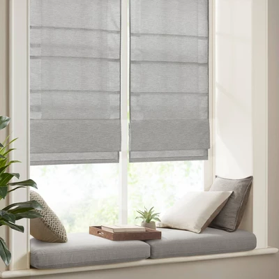 Aberdeen Printed Faux Silk Room Darkening Cordless Roman Blinds And Shade Gray 4 Aberdeen Printed Faux Silk Room Darkening Cordless Roman Blinds And Shade Gray - Image 2