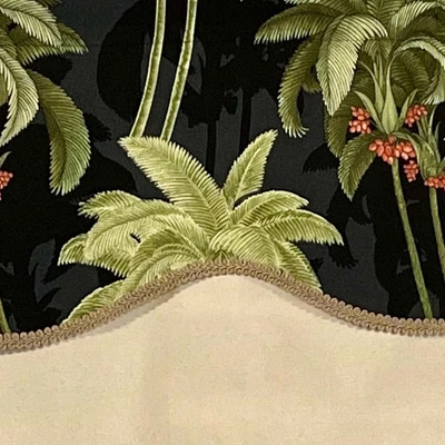 RLF Home Shadow Gimp Trim Detail Printed Palm Glory High Quality Valance 3" Rod Pocket 50" X 16" Ebony Black 4 RLF Home Shadow Gimp Trim Detail Printed Palm Glory High Quality Valance 3" Rod Pocket 50" X 16" Ebony Black - Image 2