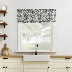 No. 918 2pc 54"x36" Elara Floral Print Semi-Sheer Rod Pocket Kitchen Curtain Tier Pair Black -Home Improvement Store GUEST b16766d9 feda 49f6 815e 01461c47dcfd