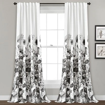 Home Boutique Zuri Flora Light Filtering Window Curtain Panels White/Black 52X84 Set 3 Home Boutique Zuri Flora Light Filtering Window Curtain Panels White/Black 52X84 Set