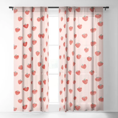 Emanuela Carratoni Strawberries On Pink Single Panel Sheer Window Curtain - Deny Designs 3 Emanuela Carratoni Strawberries On Pink Single Panel Sheer Window Curtain - Deny Designs