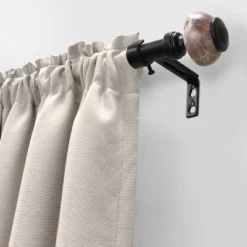 Lumi Home Furnishings 66"x120" Decorative Drapery Single Rod Set With Natural Marble Finials Matte Black