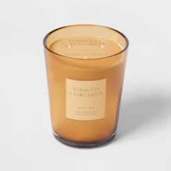 Colored Vase Glass With Dustcover Tobacco And Bergamot Candle Yellow - Threshold™ -Home Improvement Store GUEST b93280db 41cc 4916 9fbe 5bb9cb7d18d7