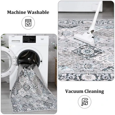 Garvee 3x5'Small Rugs Abstract Rug Non-Slip Front Door Rugs,Washable Rug Distressed Mat Throw Floor Carpet,Graygreen 6 Garvee 3x5'Small Rugs Abstract Rug Non-Slip Front Door Rugs,Washable Rug Distressed Mat Throw Floor Carpet,Graygreen - Image 4