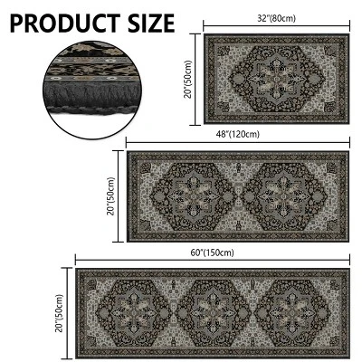 FURNIinspire Floor Mats Home 3 Piece Kitchen Rug Machine Washable Floor Mat For Living Room, Vintage Carpet, Non Slip, Black, 60"*20" 4 FURNIinspire Floor Mats Home 3 Piece Kitchen Rug Machine Washable Floor Mat For Living Room, Vintage Carpet, Non Slip, Black, 60"*20" - Image 2
