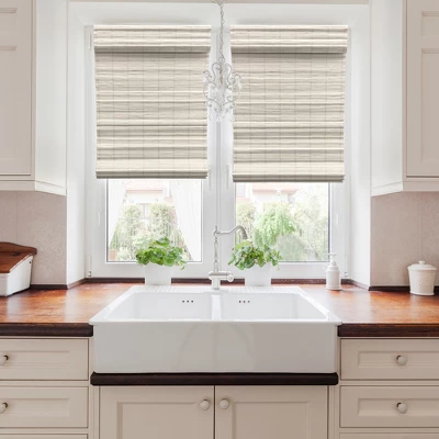 Radiance Brooklyn 39-in Cordless White Distressed Bamboo Roman Shade 3 Radiance Brooklyn 39-in Cordless White Distressed Bamboo Roman Shade