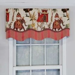 RLF Home Madhubala Glory Pattern "B" Elephant On Sides Window Treatment Valance 3" Rod Pocket 50" X 16" Spice Red