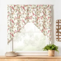 Ellis Vintage Stylish Medium Scale Printed Vine Pattern 1.5" Rod Pocket Tailored Swag 56"x36" Pecan