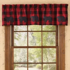 Park Designs Buffalo Check Bear Lined Valance - 60''L - Red