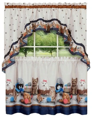 GoodGram Adorable Puppies & Kittens Kitchen Curtain Tier & Swag Set 3 GoodGram Adorable Puppies & Kittens Kitchen Curtain Tier & Swag Set