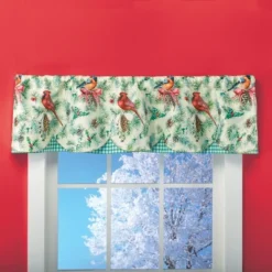 Collections Etc Checkered Chickadee And Cardinal Scallop Window Valance