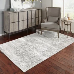 Micah Washable Distressed Oriental Indoor Area Rug Gray/Ivory - Captiv8e Designs