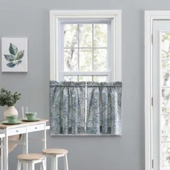 Ellis Curtain Lexington Leaf Pattern On Colored Ground Curtain Tiers Blue -Home Improvement Store GUEST ca5d4b83 d1d4 485e bee2 c01b81fce81f