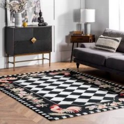 Angla Rooster Kitchen Area Rug Black - NuLOOM