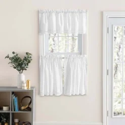 Ellis Intricate Brush Fringe Sewn On Bottom Edge 1.5" Rod Pocket Only Tailored Valance 80"x15" White
