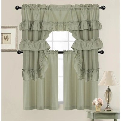 Kate Aurora Country Farmhouse Living Solid Colored Cafe Kitchen Curtain Tier & Swag Valance Set 9 Kate Aurora Country Farmhouse Living Solid Colored Cafe Kitchen Curtain Tier & Swag Valance Set - Image 7