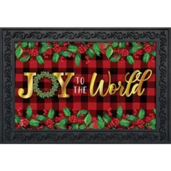 Joy To The World Christmas Doormat Checkered Berries 30" X 18" Briarwood Lane