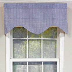 RLF Home Cornice Stylish Classic Small Check Croswell Window Valance 3" Rod Pocket 50" X 17" Blue