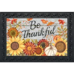 Be Thankful Flowers Doormat 18" X 30" Indoor Outdoor Briarwood Lane