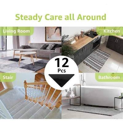 12 Pcs Non Slip Rug Grippers, Reusable Carpet Tape For Area Rugs, Rug Pads Stickers For Hardwood Floors, Anti Curling Mat Holders 5 12 Pcs Non Slip Rug Grippers, Reusable Carpet Tape For Area Rugs, Rug Pads Stickers For Hardwood Floors, Anti Curling Mat Holders - Image 3