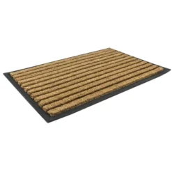 1'5" X 2'5" Striped Indoor/Outdoor Recycled Rubber/Coir Doormat Natural/Black - Entryways