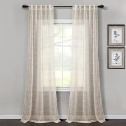 Home Boutique Farmhouse Textured Back Tab/Rod Pocket Sheer Window Curtain Panels Beige 38x84 Set
