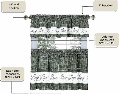 Kate Aurora Country Farmhouse Gingham Plaid Check Live~Laugh~Love 3 Pc Kitchen Curtain Set 4 Kate Aurora Country Farmhouse Gingham Plaid Check Live~Laugh~Love 3 Pc Kitchen Curtain Set - Image 2