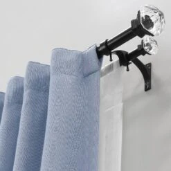 Lumi Home Furnishings 72"x144" Decorative Drapery Double Rod Set With Crystal Square Finials Black