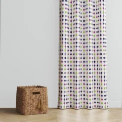 Bacati - Botanical Purple Dots Cotton Printed Single Window Curtain Panel