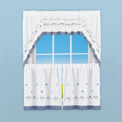 Collections Etc Embroidered Trim Rod Pocket Top Window Curtains 4 Collections Etc Embroidered Trim Rod Pocket Top Window Curtains - Image 2