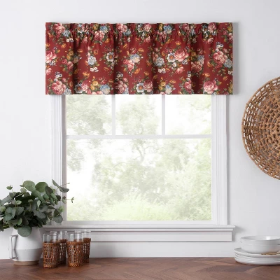Ellis Bella Rose Stylish Medium Scale Printed Floral Pattern 1.5" Rod Pocket Tailored Valance 58"x15" Red 4 Ellis Bella Rose Stylish Medium Scale Printed Floral Pattern 1.5" Rod Pocket Tailored Valance 58"x15" Red - Image 2
