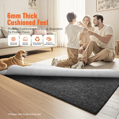 VEVOR - Slip-Resistant Rug Pad - Protective Cushioning Carpet Pad - 9' X 12' - 1/4"Thick - Dual Surface - Polyester Felt + Latex - Gray 4 VEVOR - Slip-Resistant Rug Pad - Protective Cushioning Carpet Pad - 9' X 12' - 1/4"Thick - Dual Surface - Polyester Felt + Latex - Gray - Image 2