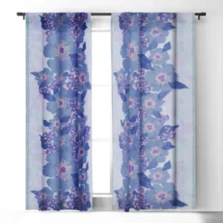 Sewzinski Retro Blue Flowers 50" X 96" Single Panel Room Darkening Window Curtain - Society6