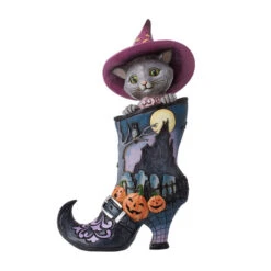 Enesco Jim Shore Black Cat Inside Of Witch's Boot Figurine, 8.26"
