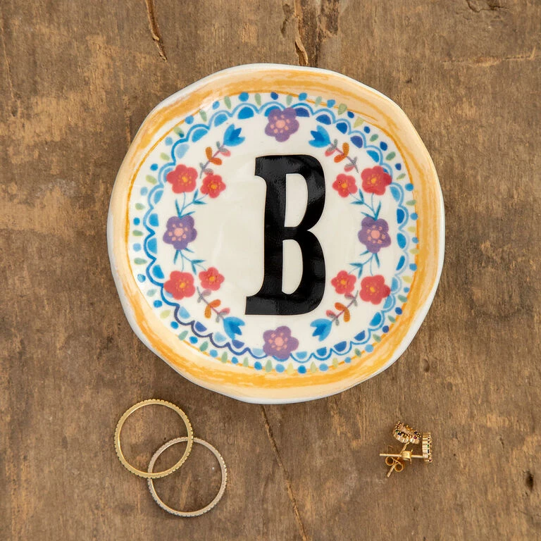 Natural Life Initial Trinket Dish, B 3 Natural Life Initial Trinket Dish, B