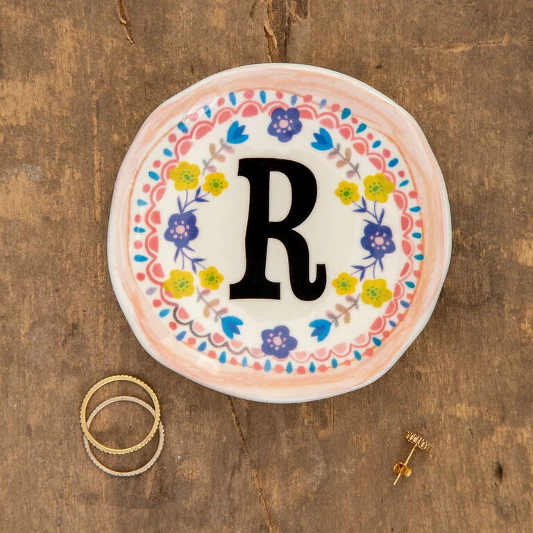 Natural Life Initial Trinket Dish, R 3 Natural Life Initial Trinket Dish, R