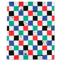 Hallmark Peanuts® Gang Checkered Throw Blanket, 50x60 -Home Improvement Store Peanuts Gang Faces and Colored Squares Blanket 1PAJ3534 03